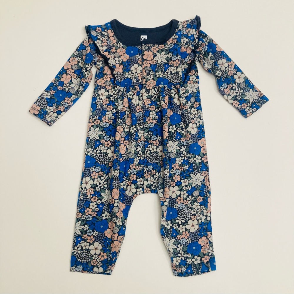 Tea Collection Baby Girl 3-6 Months Blue Floral Romper
